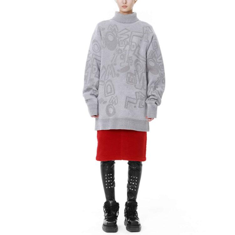 We11Done FW21 Logo Graffiti High Neck Knit Wool Cashmere Sweater Unisex sweater Gray WD-KT3-21-613-U-GY