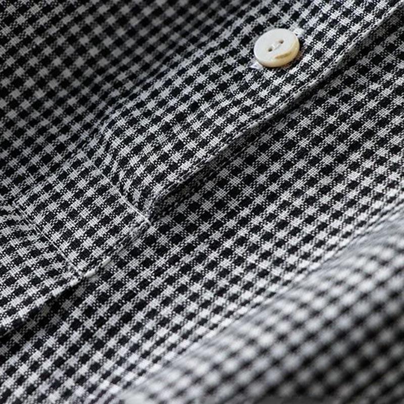 Plaid Dress Women Vintage Half Sleeve Hemp Shirt Dresses Large Size Loose Long Skirt