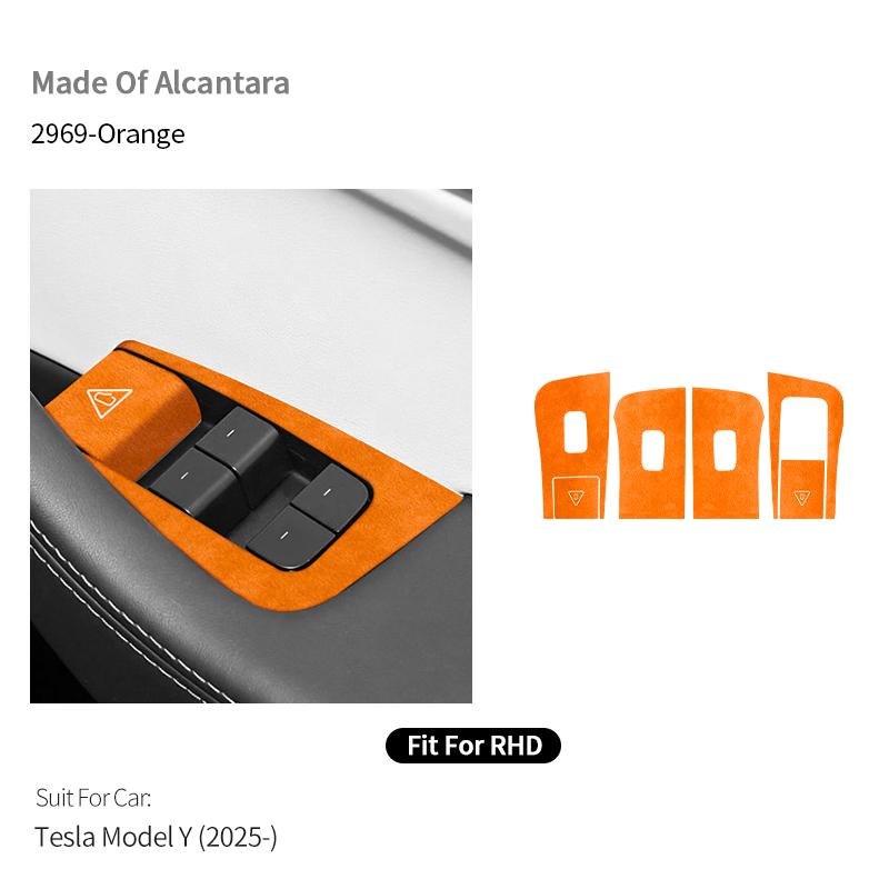 For Tesla Model Y (2025-) Car Window Control Panel Button Trim StickerMade of Alcantara Interior Accessories