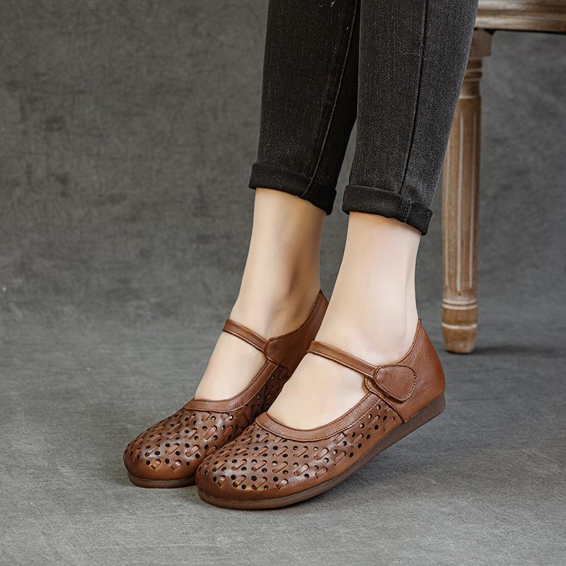 Fashion GKTINOO Genuine Leather Sandals 2025 Summer New Breathable Hollow Soft Sole Shallow Comfortable Women's Flat Shoes