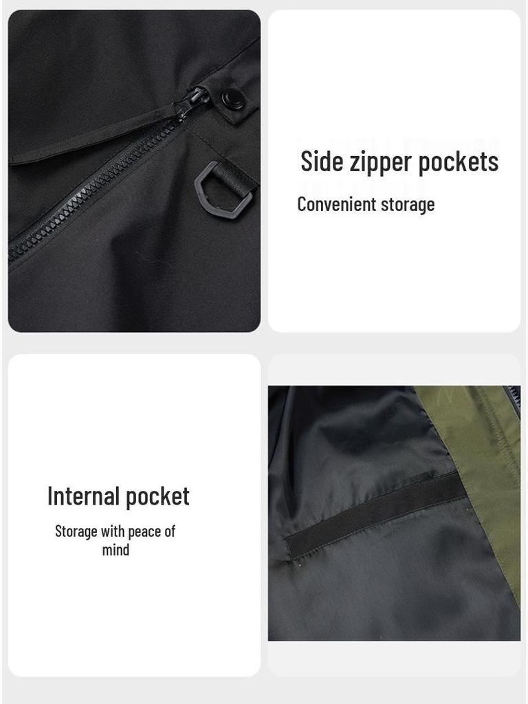 Pánská a dámská trendy jarní bunda proti větru s kapucí - Jednovrstvá, bouřková bunda ve stylu pracovního oděvu