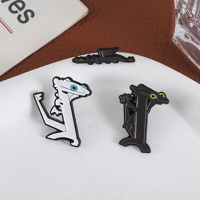 Cartoon Movie Character Enamel Pins Custom Black White Dragon Brooches Lapel Badges Clothes Animal Jewelry Gift for Kids Friends