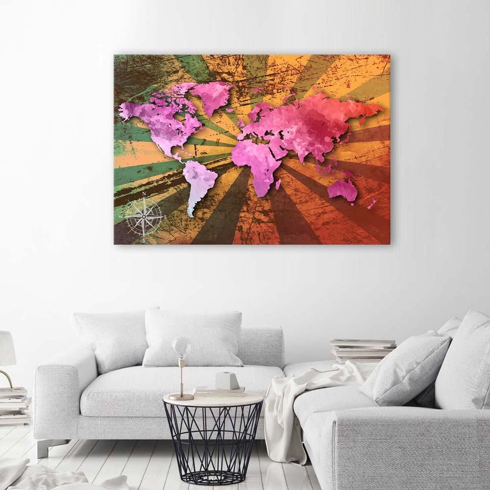 Canvas print, Pink vintage world map