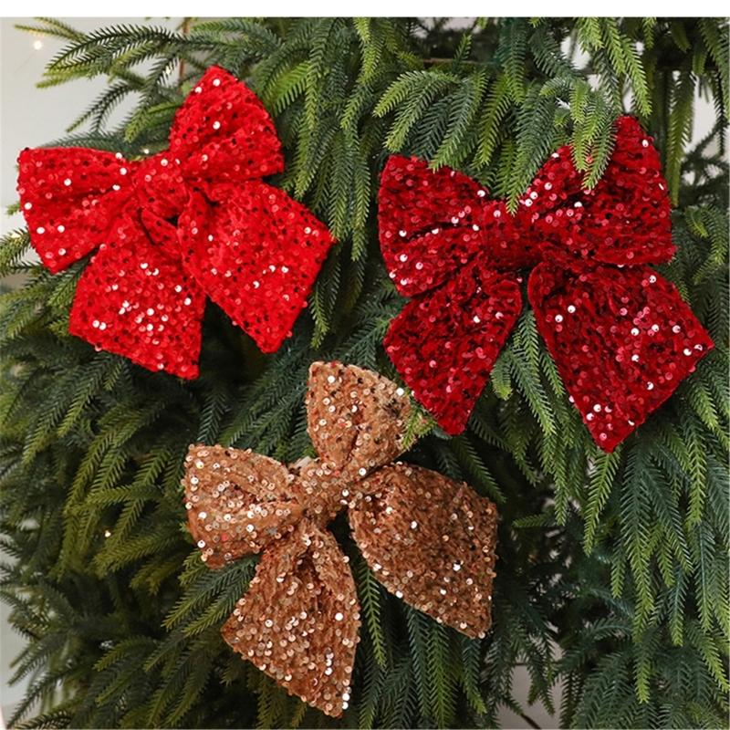 Soft Velvets Christmas Decoration Bows Hanging Pendant Bowknot Ornament Gift Embellishment Accessories Decorative Accent