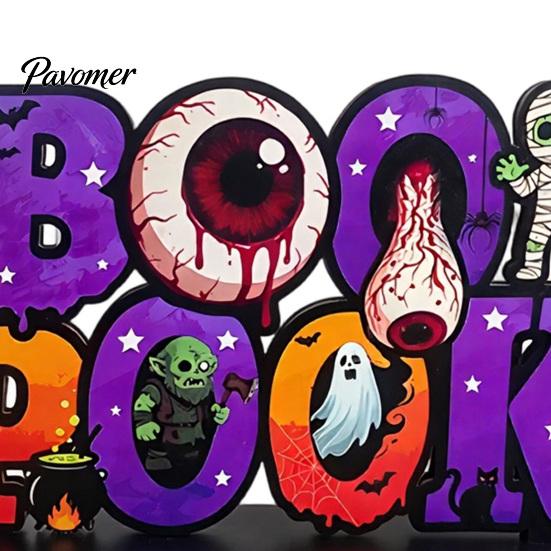 Halloween Room Tabletop Decor Pumpkin Haunted House Letter Ornament, Wooden Ornaments Spooky Festive Desk Decoration for Party Props Unique