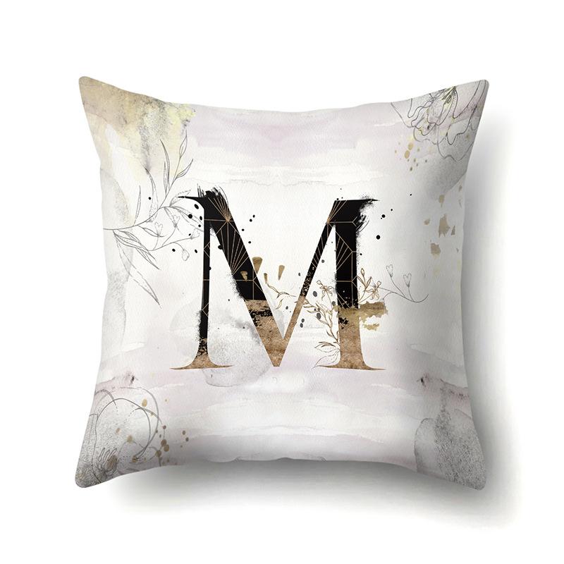Polyester Pillow Case Car Ink and Ancient Style Home 26 English Letters Printed Sofa Pillow Case