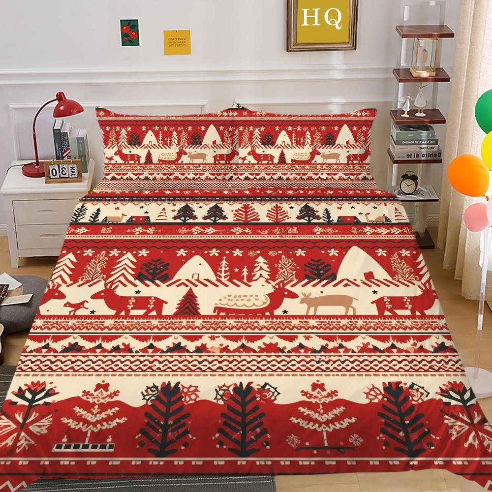Microfiber Fabric Christmas Bedding Set Luxury HD Quilt Cover Pillowcase 2 or 3 AU/EU/DE/US Full Size Quick Drying Easy Cleaning Home Decoration