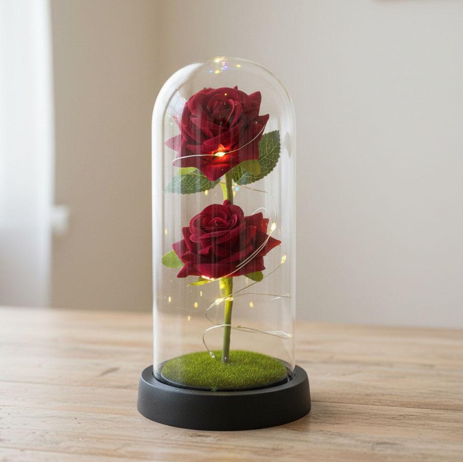 1 Artificial Rose Eternal Flower Glass Cover Creative Bouquet Mother's Day Small Gift Valentine's Day Gift High Sense