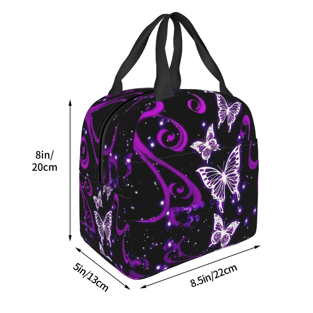 Bling Galaxy Purple Butterfly Print Portable Lunch Boxes Waterproof Thermal Cooler Food Insulated Lunch Bag Kids School Children
