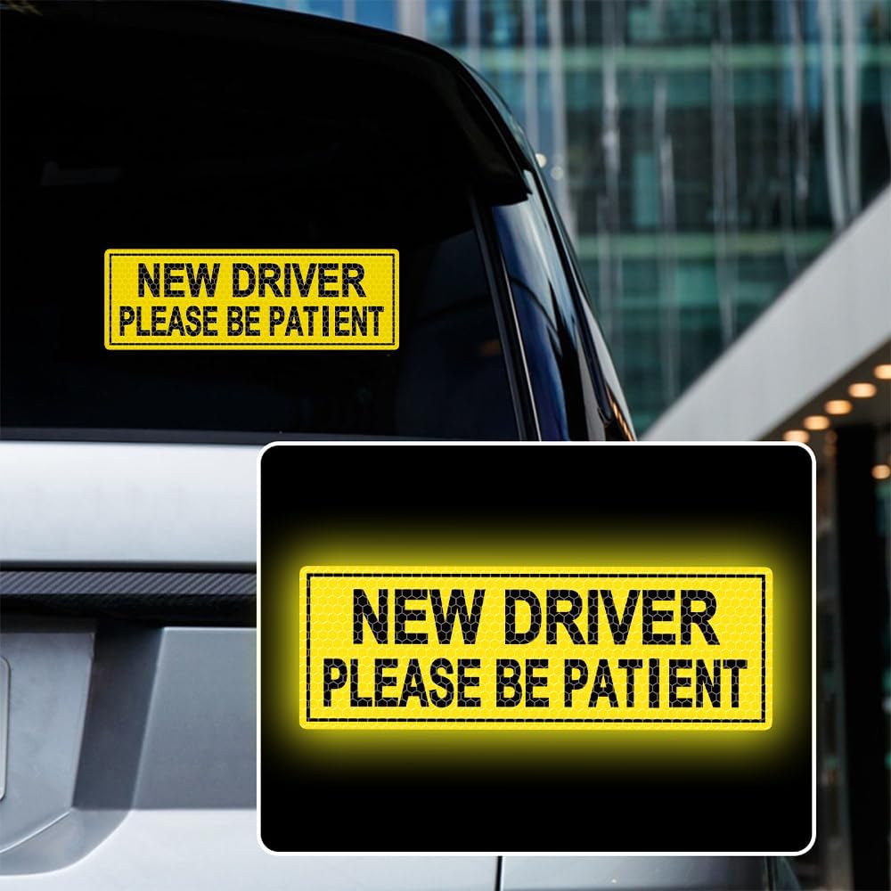 

2pcs High Intensity Reflective New Driver Car Sticker Waterproof Student Driver Please Be Patient Decal for Car Window Bumper Reflective Night Safety жовтий
