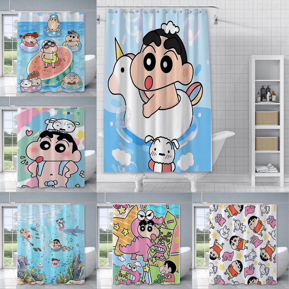 Shower Crayons Shinchans Curtain Waterproof Polyester Fabric Paint Colorful Bath Curtains Home Bathroom Decor Curtain With Hook