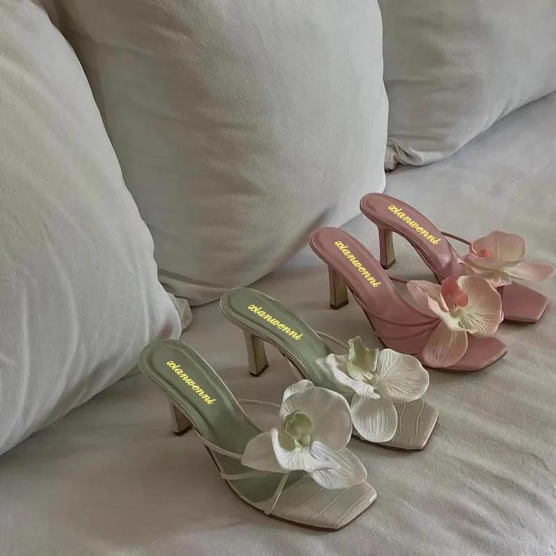 Spring and Autumn New Luxury Women's High Heels Sandals Elegant Style Flower Toe High Heels Slippers Casual Summer Women's Shoes