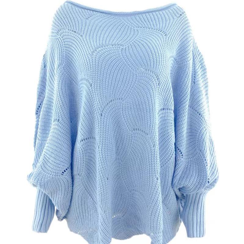 

IHUASU Женский свободный однотонный пуловер для поездок на работу, вязаный свитер с круглым вырезом XL синий