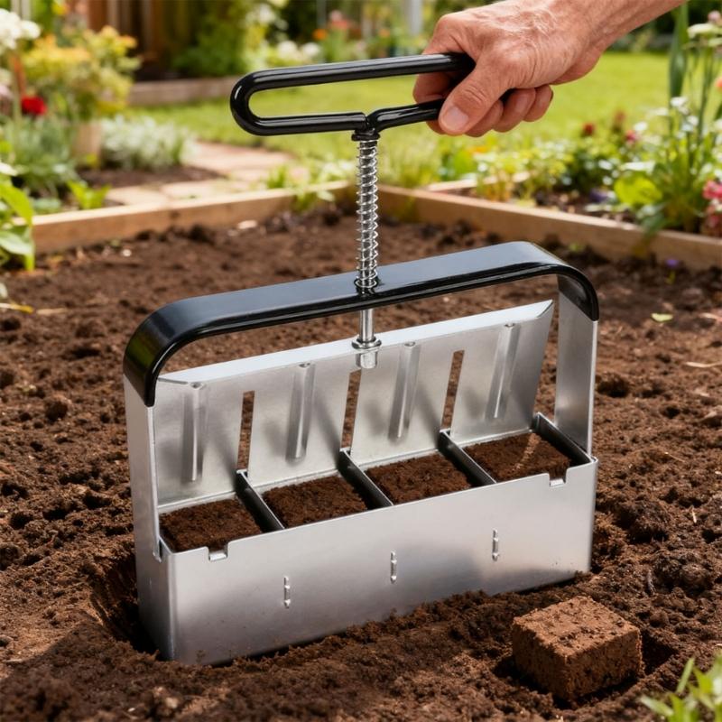 Manuelle Erdblockpresse für Anzucht und Pikieren 4 Erdblöcke mit Saatrillen Gartenwerkzeug