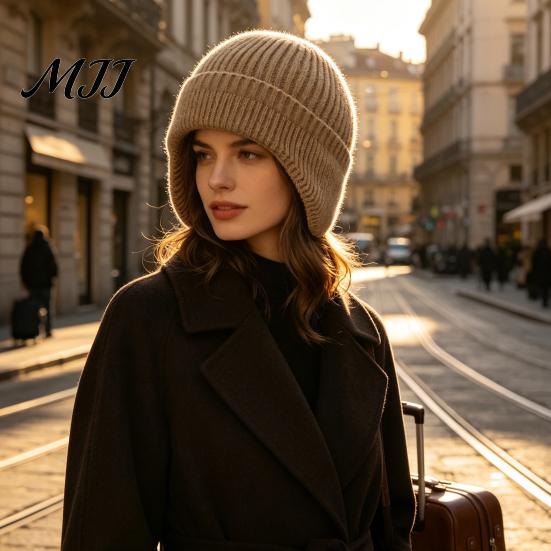 Warm Hat for Outdoors Knitted with Ear Flaps, Unisex Winter Beanies, Thickened Beanies Men And Women Stretchy Windproof Skiing Cycling