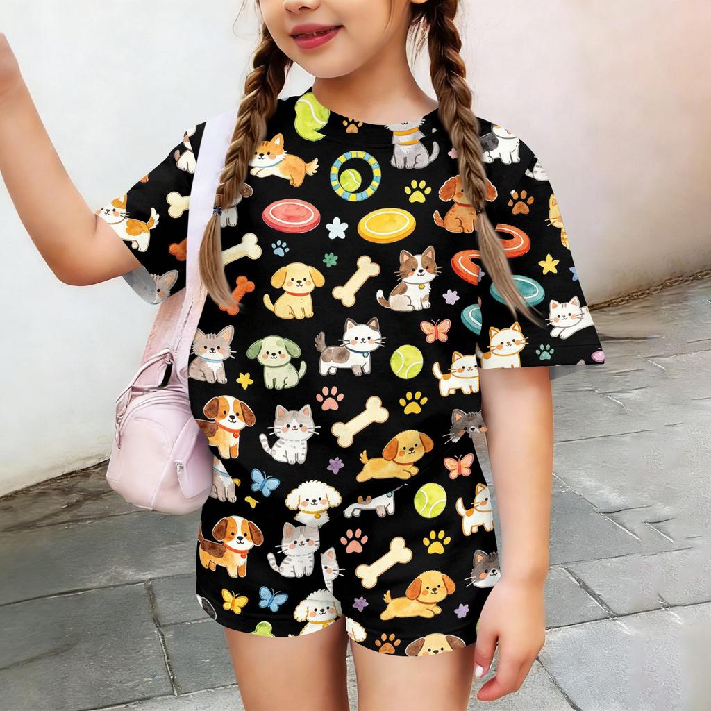 Kids Casual Short Sleeve Top and Shorts Set Animal Print Lightweight Soft Fabric Comfortable Fit Summer Outfit for Boys Girls