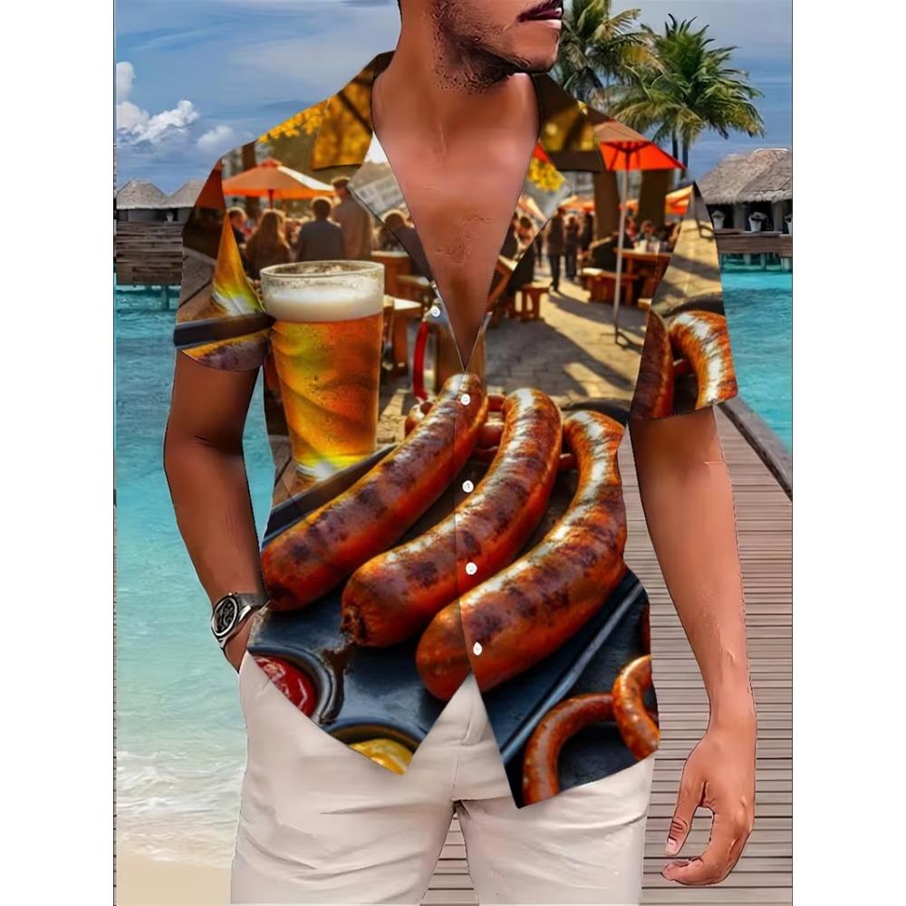 Bierkrug Muster Druck Herrenhemden Hawaii Kurzarm Top Mode Streetwear Freizeit Outdoor Herren- und Damenbekleidung Bluse