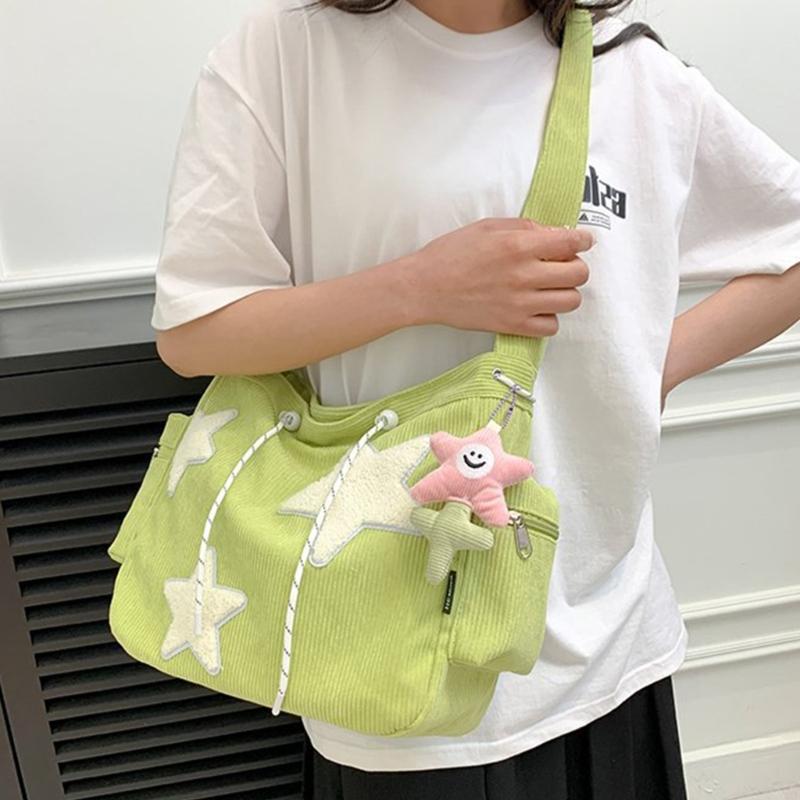 Women Fashion Corduroy Crossbody Shoulder Bag Large Capacity Simple Handbag for Girls