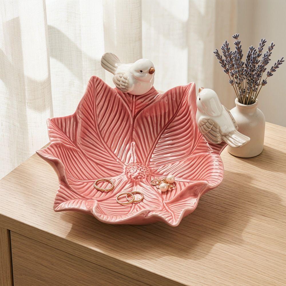 Ceramic Dim Sum Tray Bird Design Jewelry Holder Case Dessert Plate Flower Storage Dish Home Decor