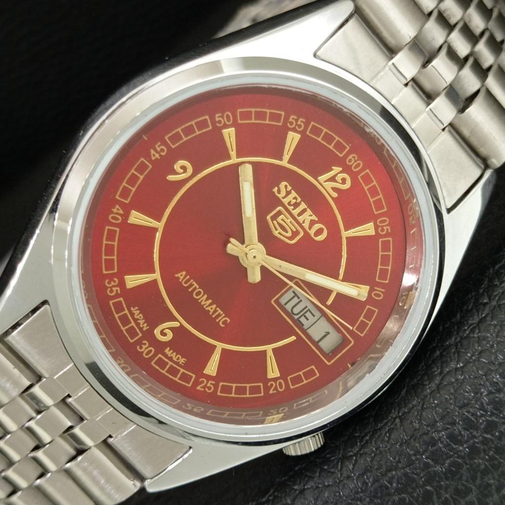 AUTOMATIC VINTAGE REFURBISHED SEIKO 5 7009A JAPAN MENS RED DIAL WATCH a445882-1
