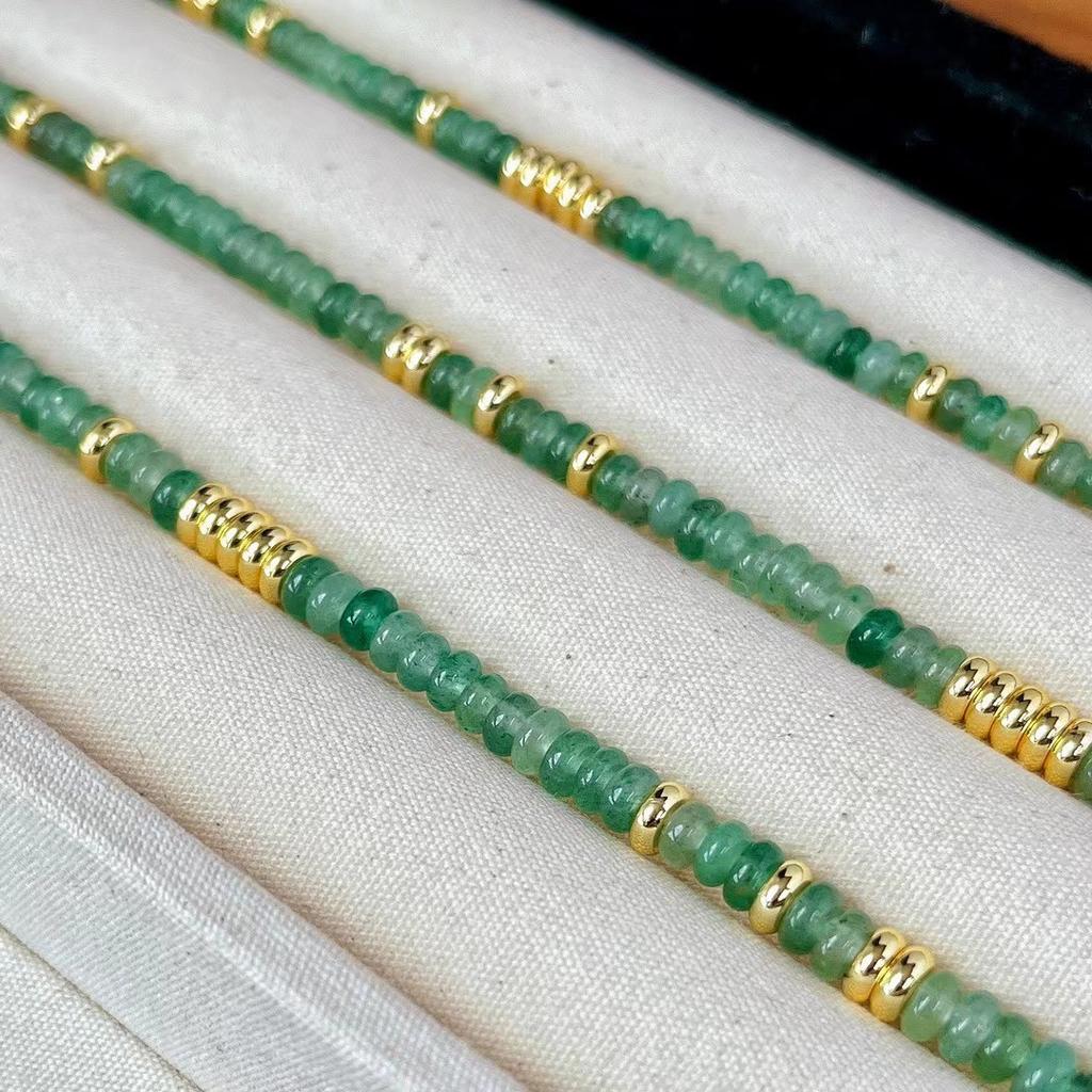 Naturstein Aventurin Jade Fliegende Untertasse Perlenkette für Damen Sommer Vielseitigkeit High-End Nische Schlüsselbeinkette