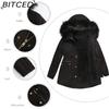 BITCED Fall/Winter Puffer Jacket for Women with Fleece Lining, Fur Collar, Hooded Warm Coat, Loose-Fit Cotton Jacket