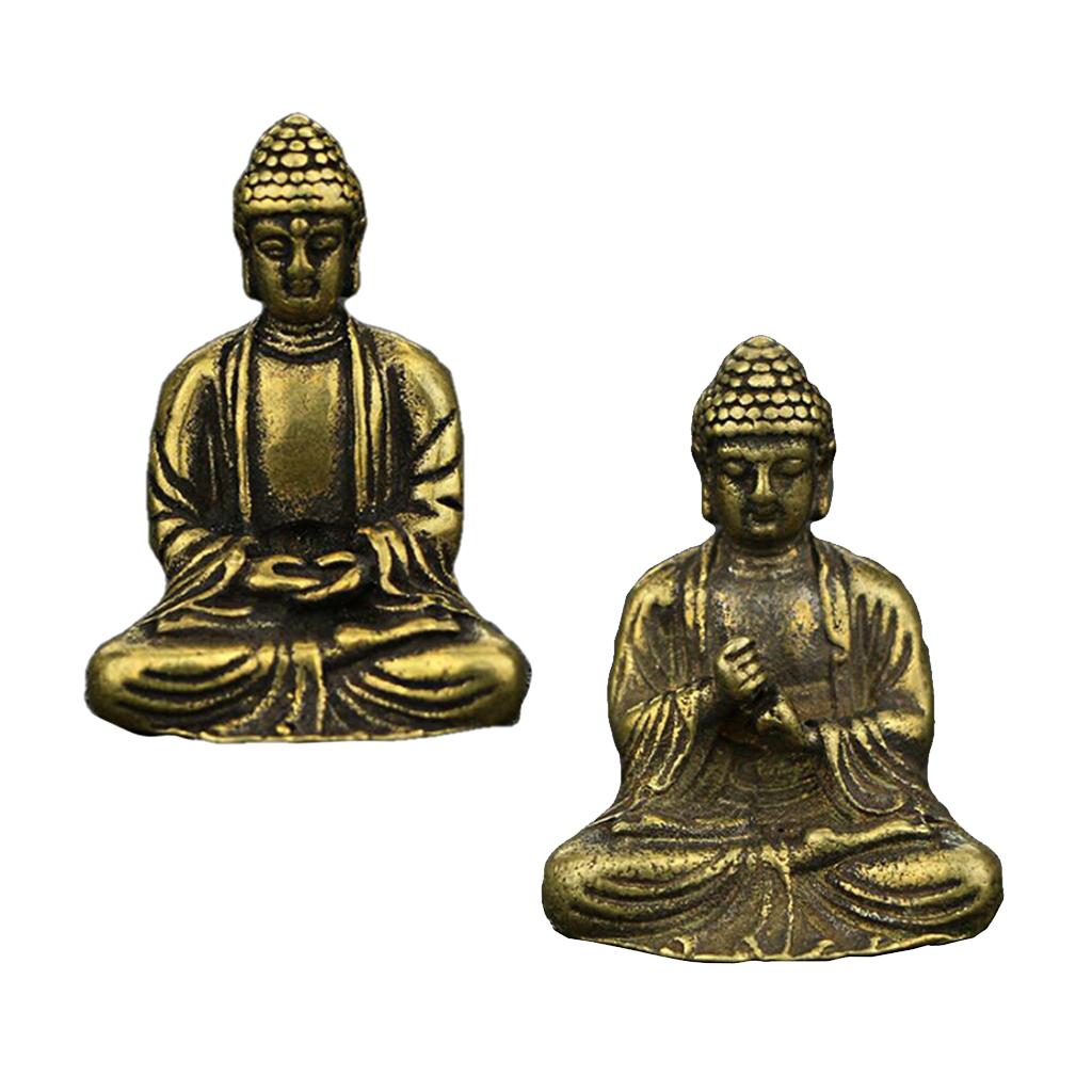 Mini Portable Retro Brass Statue Pocket Sitting Buddha Hand Toy Sculpture Desk Decorative Ornament Gift