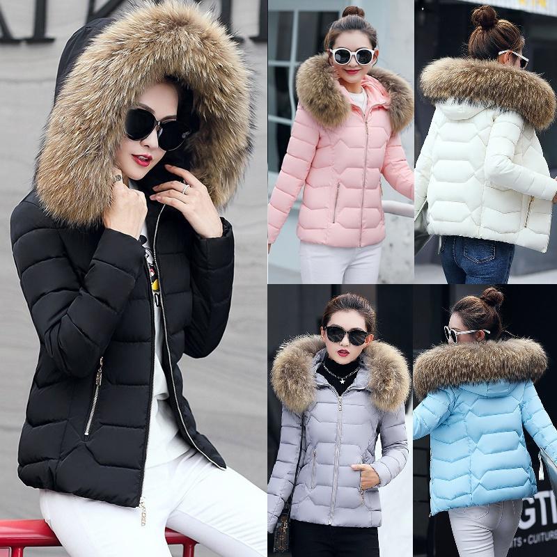 Womens Short Slim Quilted Winter Coat With Fur Hooded Collar And Stylish Design