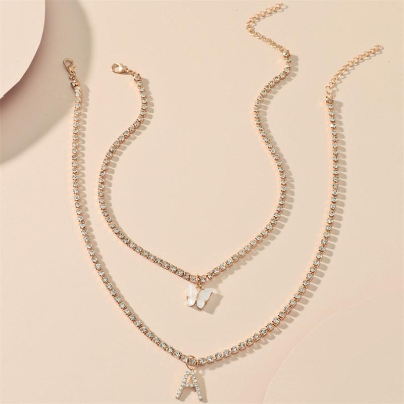 26 English Letters Rhinestone Necklace for Women Ladies Fashion Clavicle Chain
