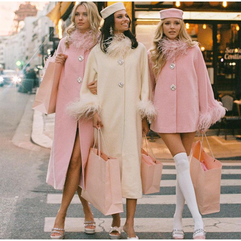 Tassel Solid Color Women Coat Faux Fur Feather Full Sleeve Female Jacket 2025 Autumn Winter Elegant Single Breasted Lady Outwear