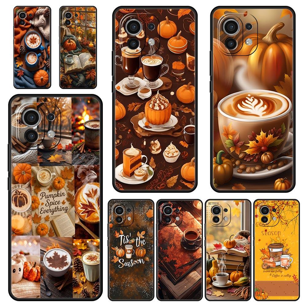 Pumpkin Autumn Leaves Coffee Phone Case Cover for Xiaomi Mi 17 Pro Max 15 14 13 12 11 Ultra 15T 14T 13T 12T Pro Lite Soft TPU