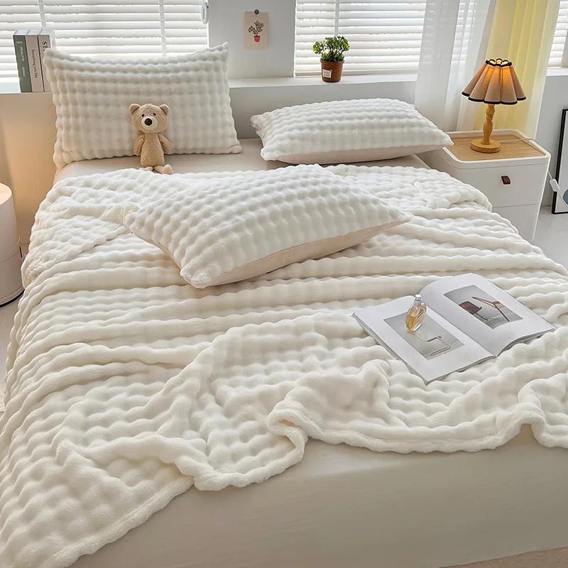 Solid Thickened Bubble Velvet Blanket Super Soft Cozy Flannel Sofa Cover Blanket Single Double Office Nap Air Conditioning Shawl