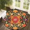 Boho Colorful Floral Round Area Rug Retro Botanical Flower Carpet Soft Non-Slip Decor Circular Floor Mat for Living Room Bedroom