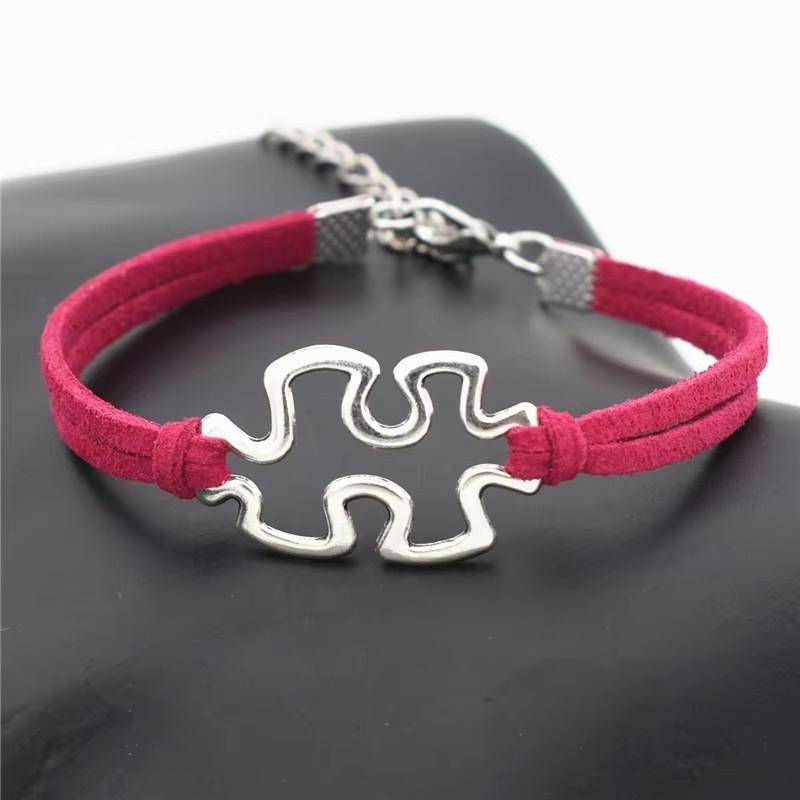 Fashion Antique Silver Color Autism Awareness Charms Jigsaw Puzzle Piece Bracelets for Women Men Autism Symbol Jewelry