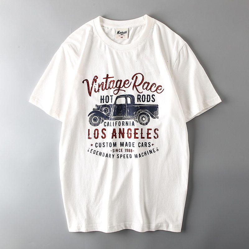 Export Tail Order Men's Cut Label Cattle Goods American Street T-Shirt Short Sleeve Pure Cotton Export Original Order Fashion Retro T-shirt