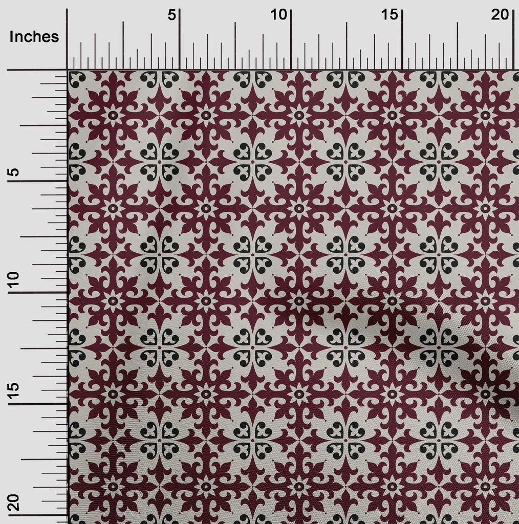 oneOone Cotton Flex Dark Olive Green Fabric Floral & Tiles Moroccan Fabric For Sewing Printed Craft Fabric By The Meter 40 Inch