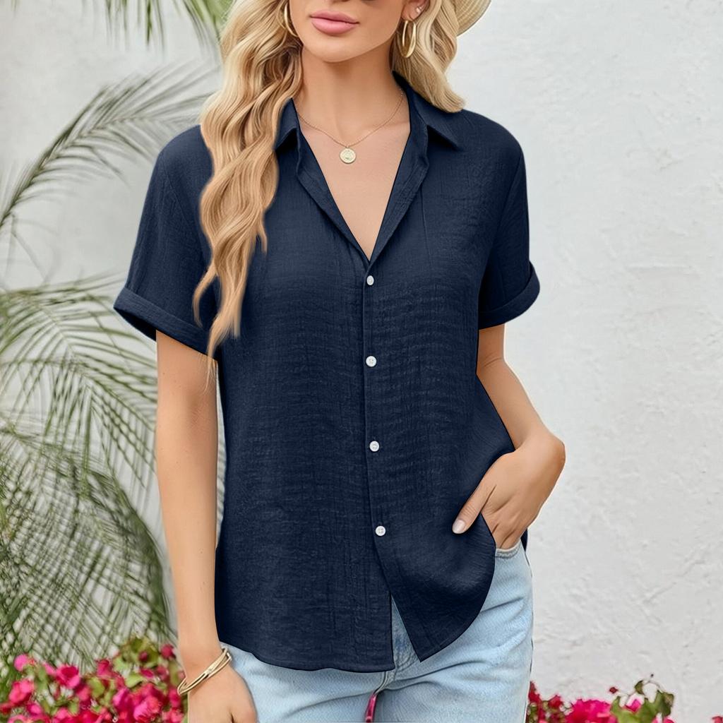 Women's T-shirt Casual Shirt Elegant Summer Short Sleeved Button Oversized T-shirt Shirt Top