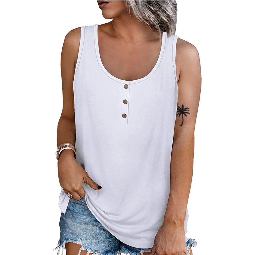 Women Summer 2022 Sleeveless Casual Solid Color O-Neck T-Shirt Tops Blouse
