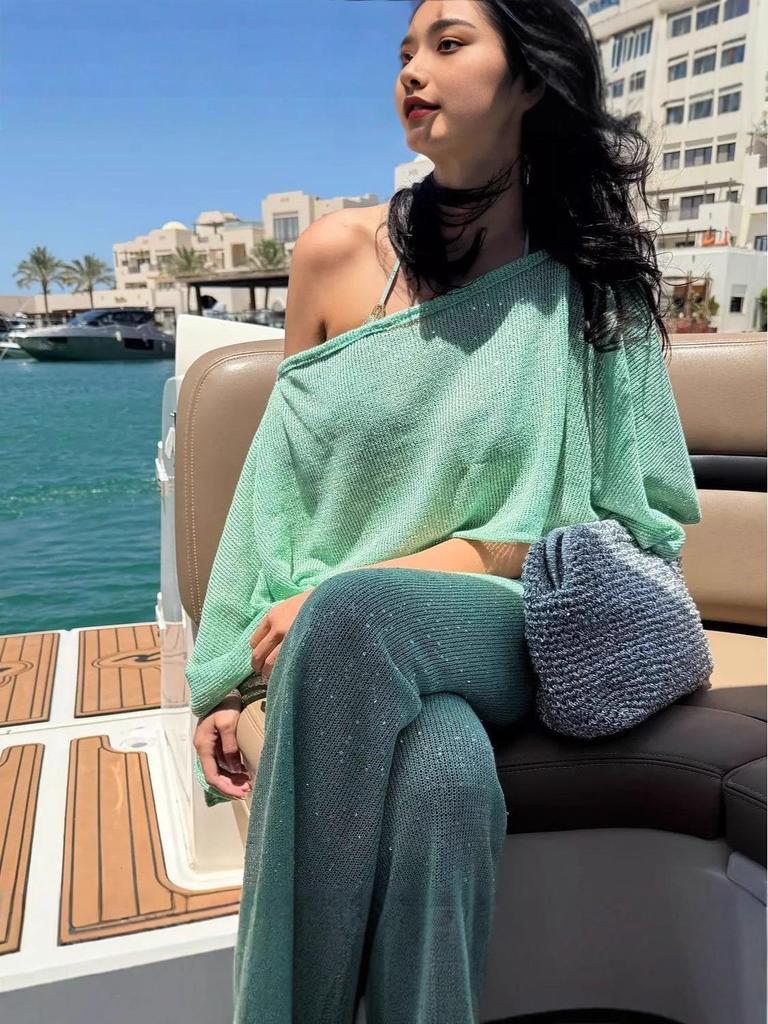 2026 Women's Fashion Sequin Knit Sun Protection Shawl Top – European American Beach Style