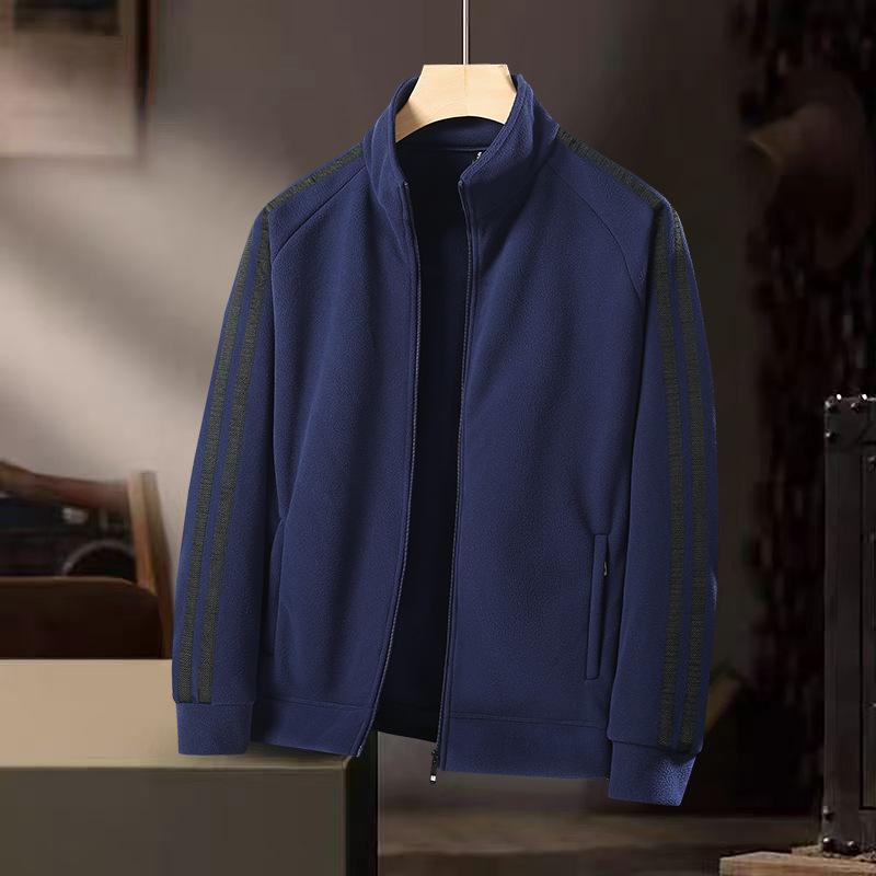

Autumn and Winter Outdoor Men s Two-bar Fluffy Warm Anti-static Stand Collar Fleece Jacket Casual Cardigan 5XL