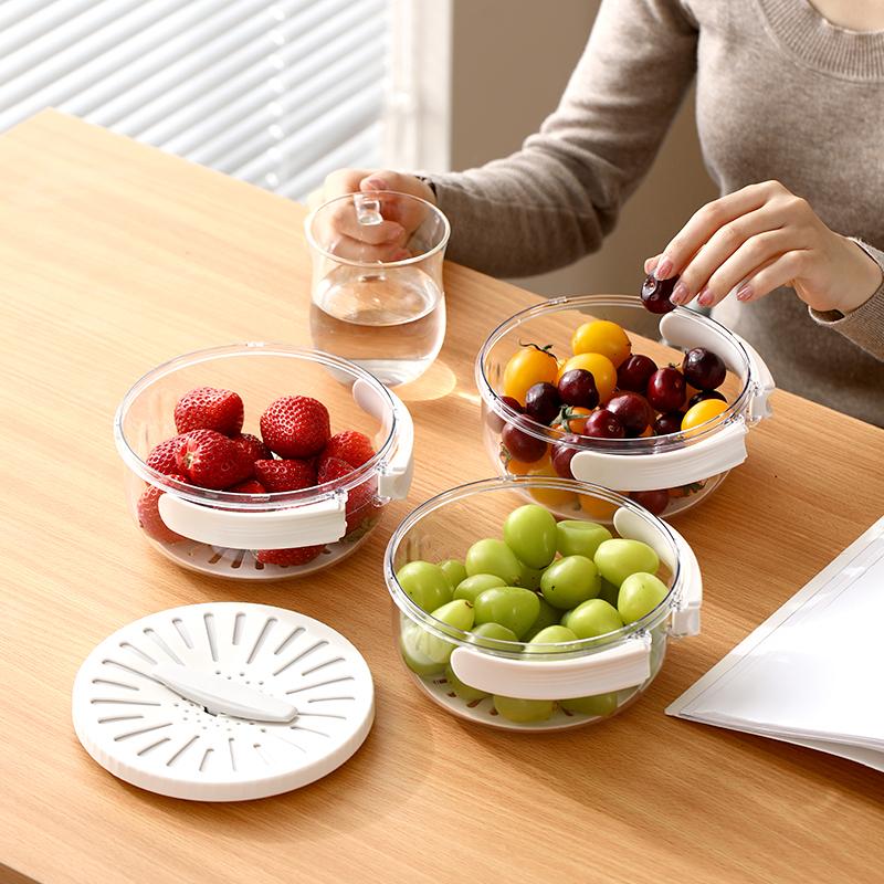 Dehydration Washing Basket with Folding Handle Lid Draining Switchable Washing Fruit Vegetable Preservation Box Draining Bowl