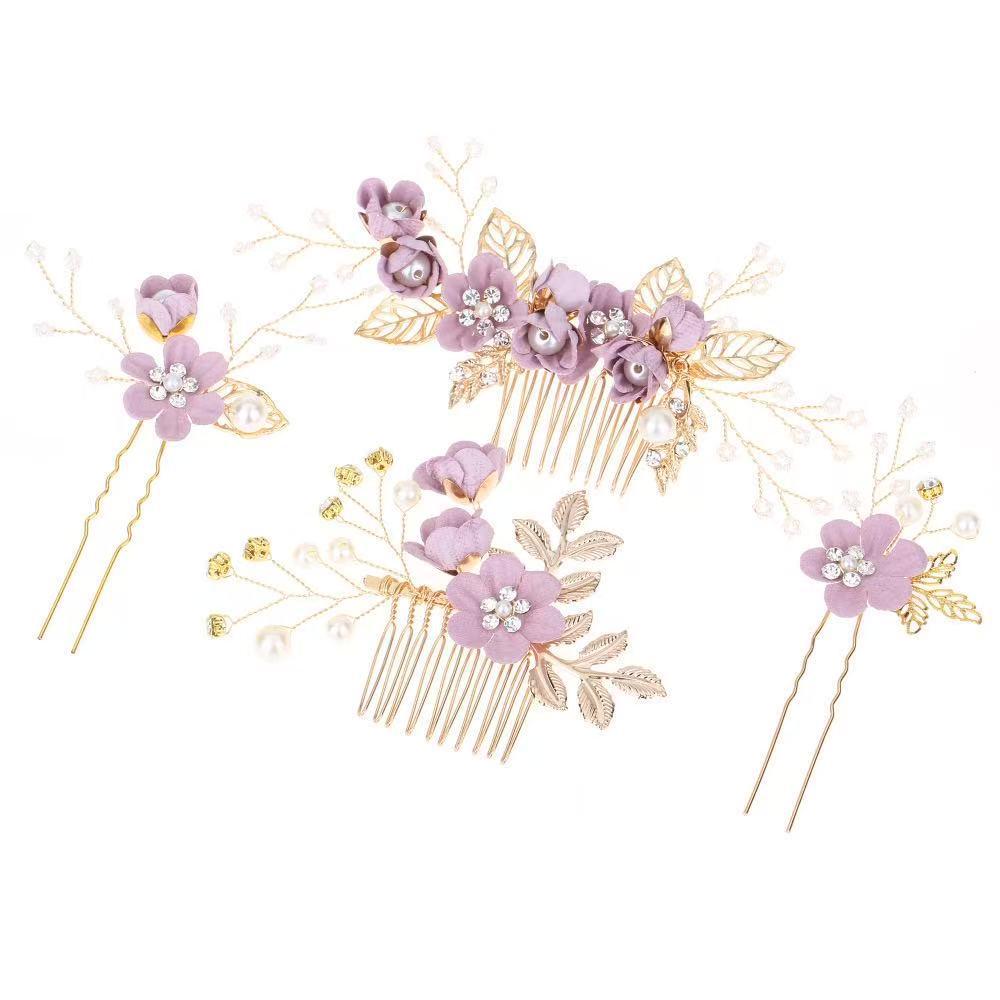 Gold Bridal Headwear: Handmade Pearl Hair Accessories Set