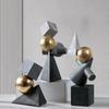 Resin Crafts Geometric Abstract Sculpture Faceted Statues Triangular Gold Balls Decorative Figurines Home Decoration Accessories