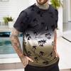 Summer Round Neck 3D Gradient Coconut Tree Pattern Print Top Fashionable Casual Short Sleeved Men's T-shirts