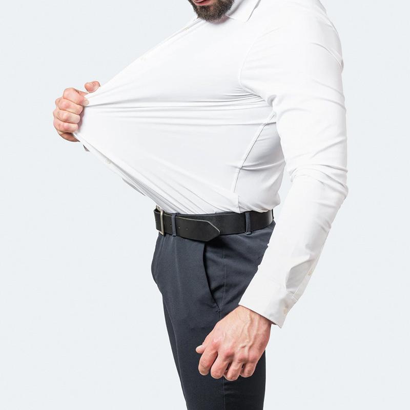 Men's Slim Fit Stretch Shirt, Simple Business Style, Lightweight Casual Long Sleeve