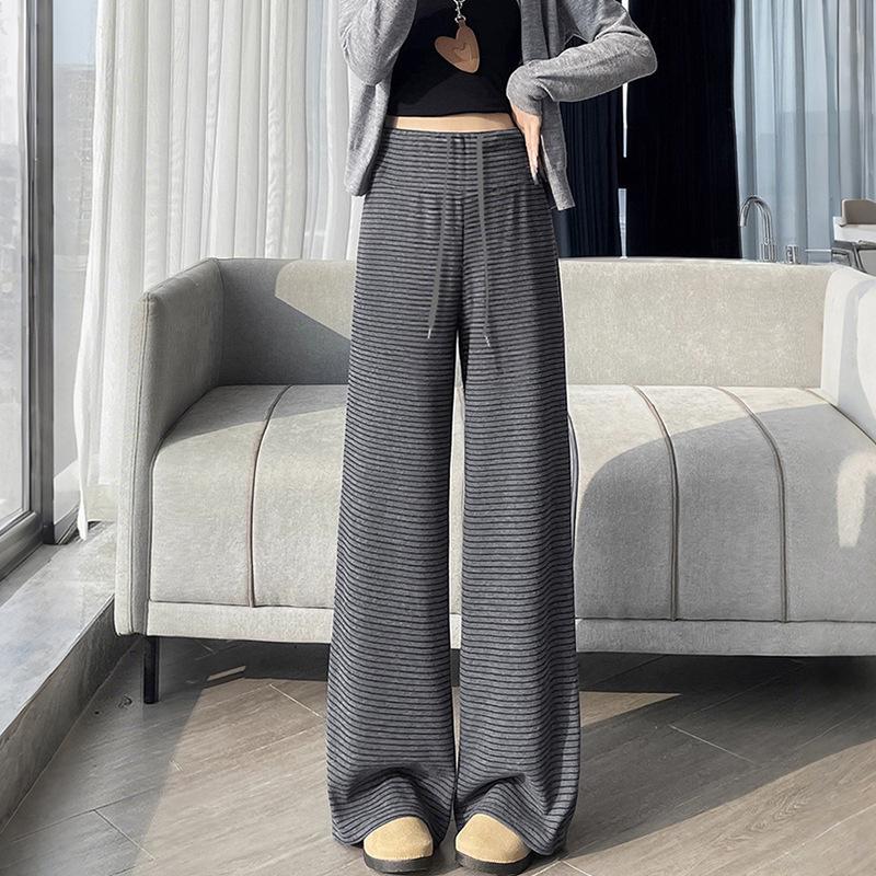 

Spring Striped Maternity Pants: No Drooping, Soft, Wide-Leg, Support-Free, Slimming, and Comfortable. M темно-сірий