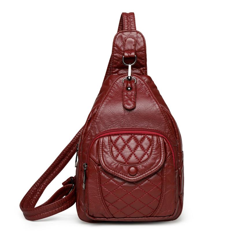Casual Single-shoulder Women's Chest Bag, Washed Soft Leather Crossbody Bag, Travel Small Backpack