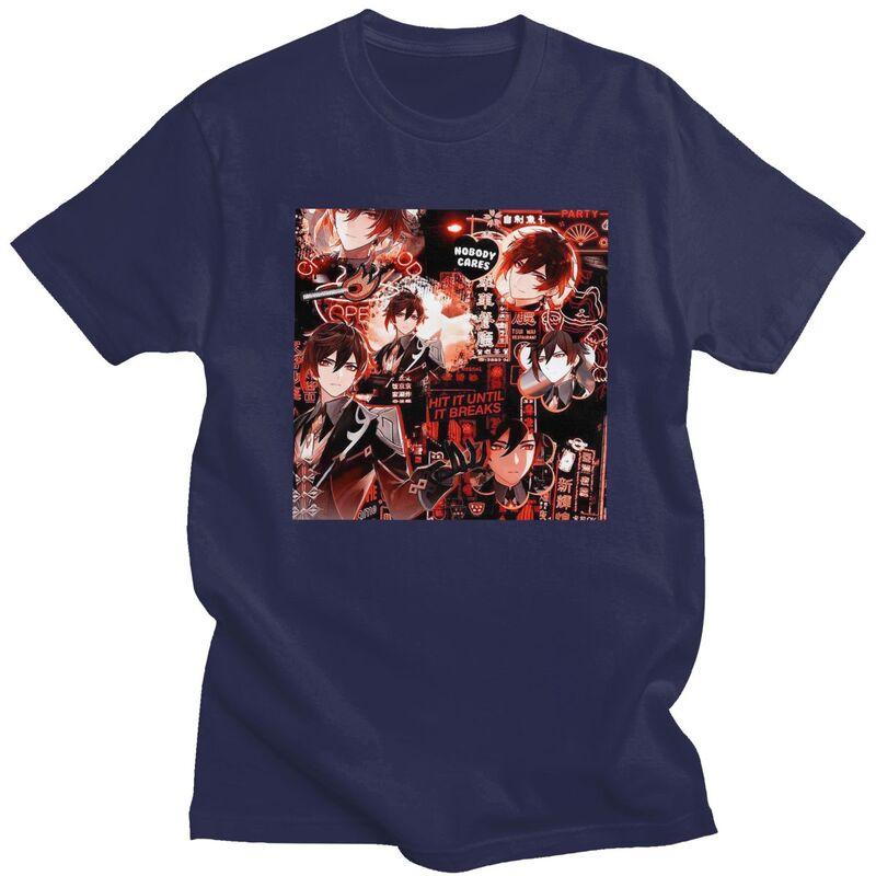 Custom Classic Zhongli Genshin Impact T Shirts Men Anime Game Tshirts Casual Tee Oversized Tshirts Gift