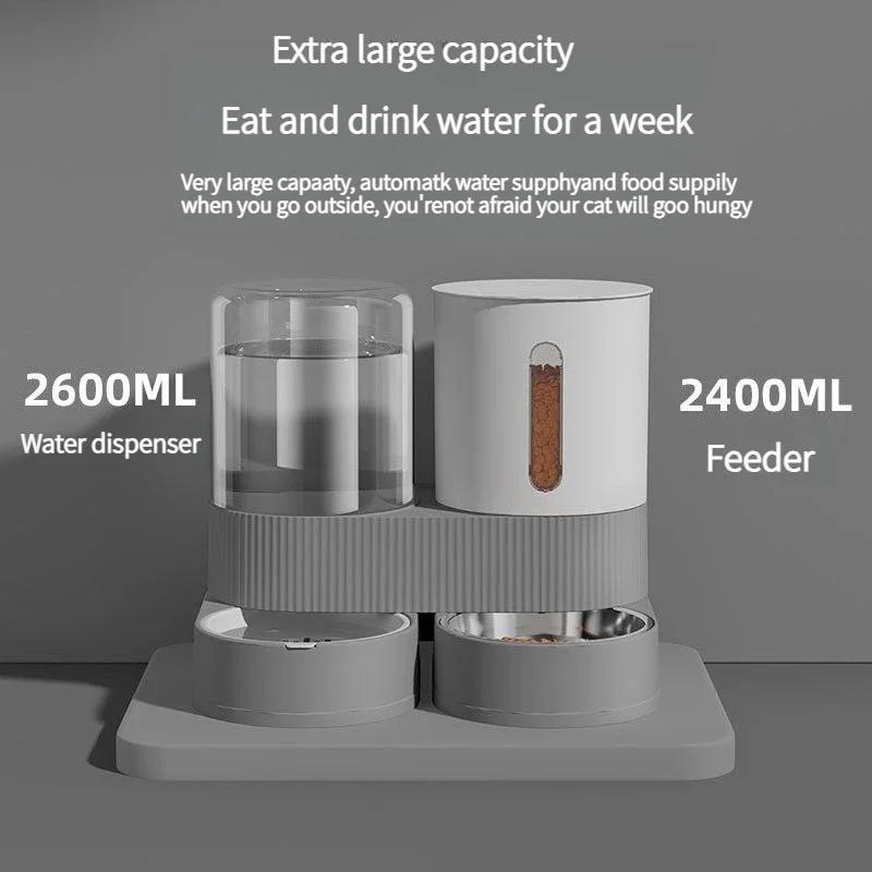 Automatic Pet Feeder and Waterer 2 in 1, Large Capacity Dry Wet Food Separate Dispenser with Timer, Smart Cat Bowl