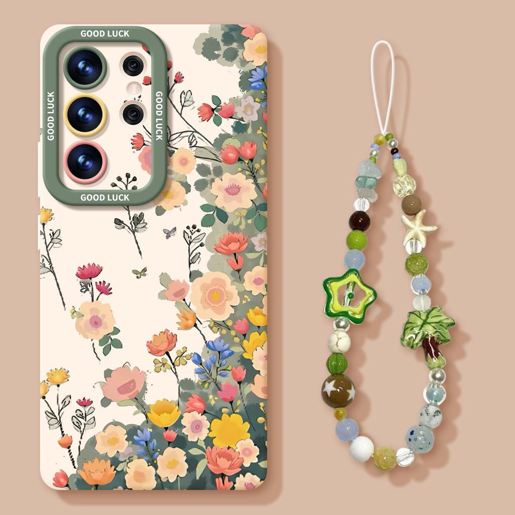 Flower Wall Mobile Phone Case for Samsung GalaxyS26 Spring S25ultra Silicone S24 + Fresh S23 Lanyard Cover